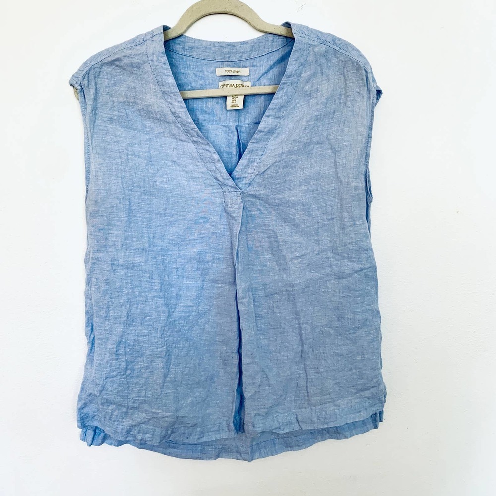 Cynthia Rowley linen blue tank small